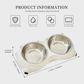 Macaron Pink-Dual Stainless Steel Pet Bowls, 600ml Each, Non-Slip, Dishwasher Safe For Small-Medium Pets (Option: White)