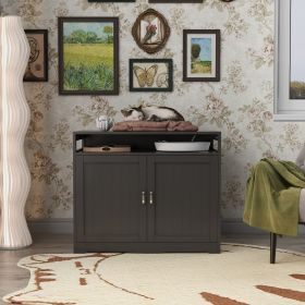 Litter Box Enclosure, Cat Litter Box Furniture with Hidden Plug, 2 Doors,Indoor Cat Washroom Storage Bench Side Table Cat House (Main Color: Walnut, Main Material: MDF)