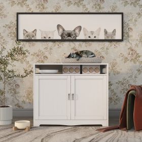 Litter Box Enclosure, Cat Litter Box Furniture with Hidden Plug, 2 Doors,Indoor Cat Washroom Storage Bench Side Table Cat House (Main Color: White, Main Material: MDF)