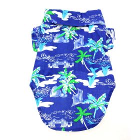 Hawaiian Camp Shirt (Color: Ocean Blue and Palms, size: X-Large)