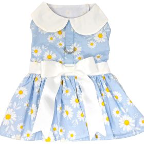 Blue Daisy Dog Dress with Matching Leash (size: large)