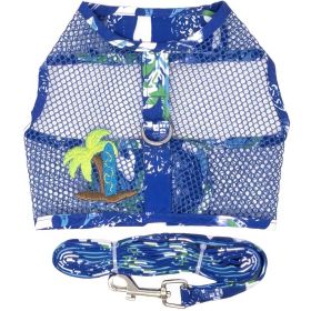 Cool Mesh Dog Harness with Leash (Color: Ocean Blue and Palms, size: medium)
